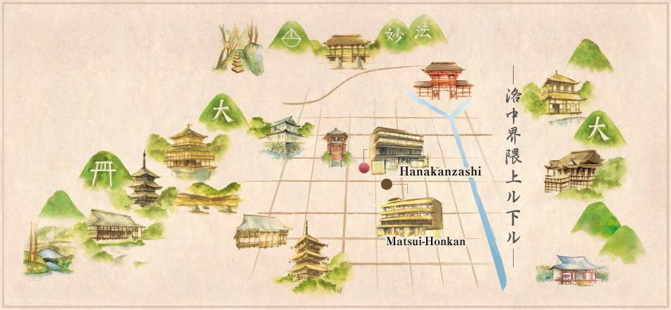 World Heritages Near to Matsui-Honkan map